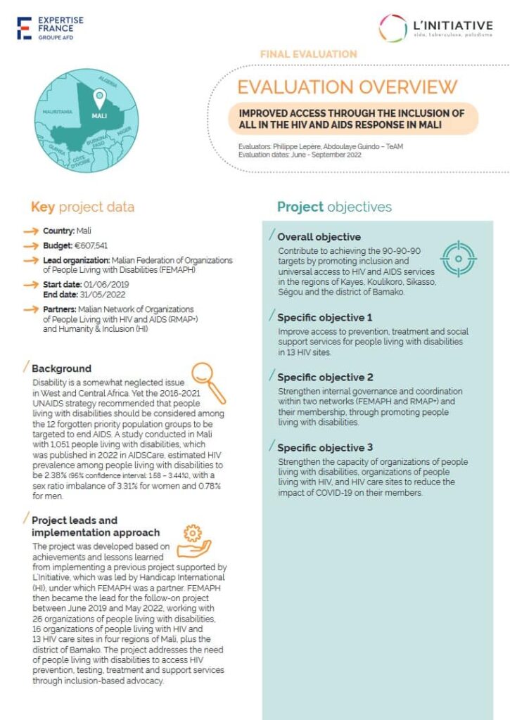 En Evaluation Overview – Improved Access Through The Inclusion Of All In The Hiv And Aids Response In Mali