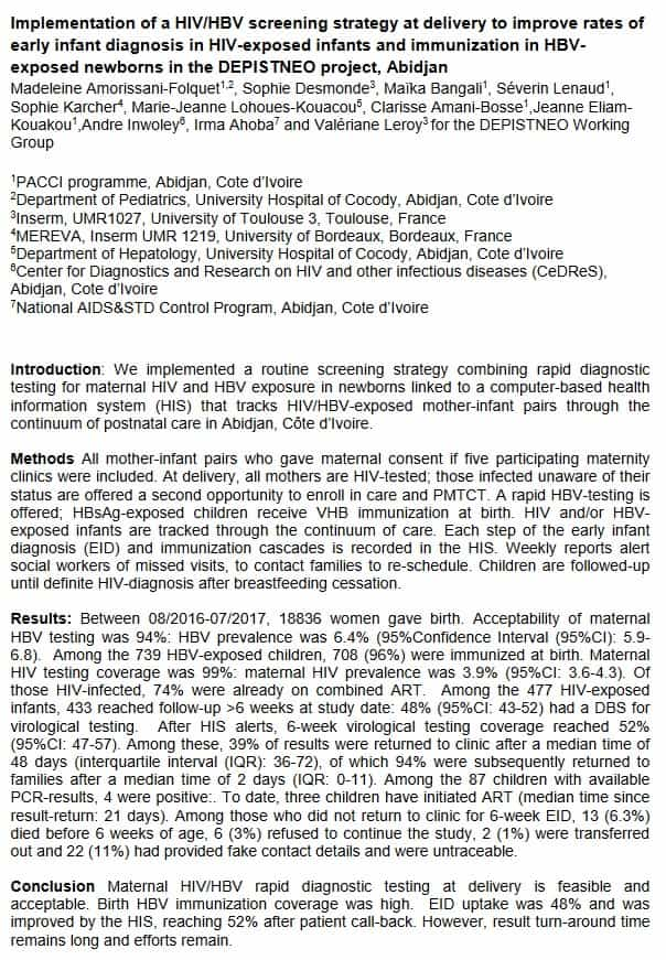 Implementation Of A Hiv Hbv Screening Strategy At Delivery