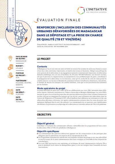 Couverture - résumé d'évaluation - Mère, enfant, adolescent.e améliorer la prise en charge du VIH, tuberculose et paludisme en Côte d’ivoire
