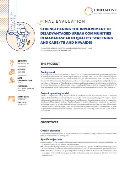 Cover - evaluation overview - RAITRA  to include disadvantaged neighborhoods in National control programs to fight TB and HIV in Madagascar