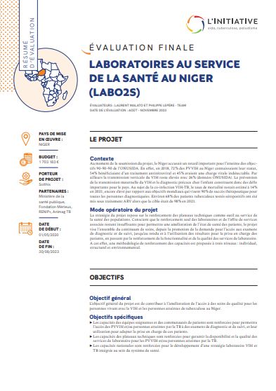 Couverture - Résumé d'évaluation - Laboratoires Au Service De La Santé Niger (labo2s)