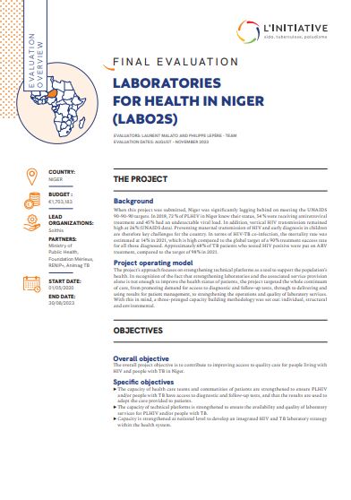 Cover of evaluation overview - Laboratories for health in Niger (LABO2S)