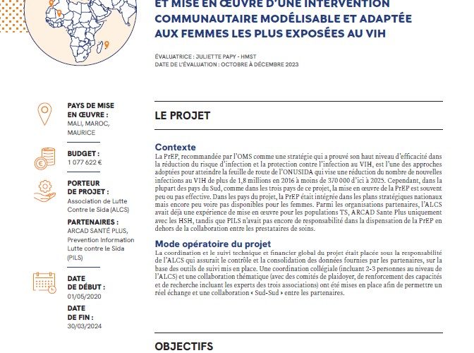 Couverture résumé d’évaluation - PrEP pour les femmes : une intervention communautaire modélisable et adaptée aux femmes les plus exposées au VIH