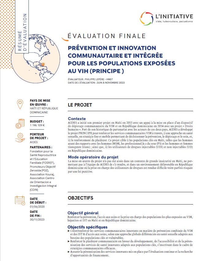 Couverture Résumé D'évaluation Prévention VIH Aides