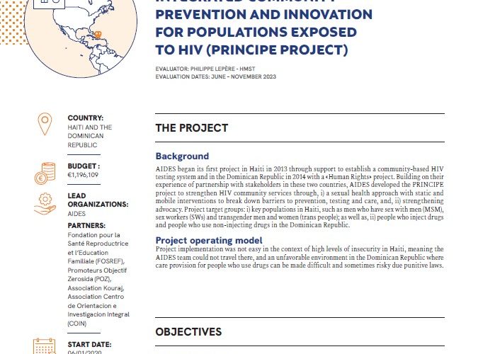 Cover evaluation overview - Integrated community prevention and innovation for populations exposed to HIV (PRINCIPE project)