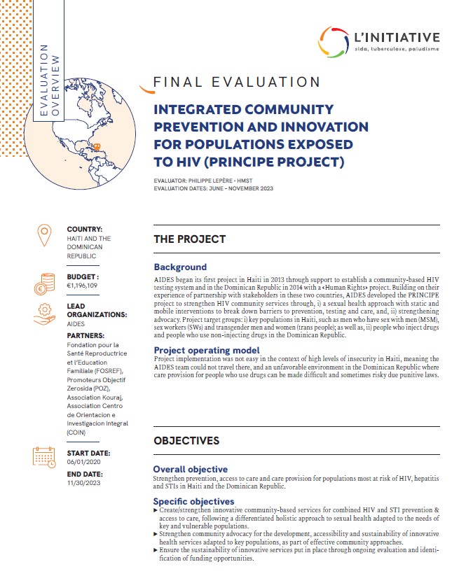 Cover evaluation overview - Integrated community prevention and innovation for populations exposed to HIV (PRINCIPE project)