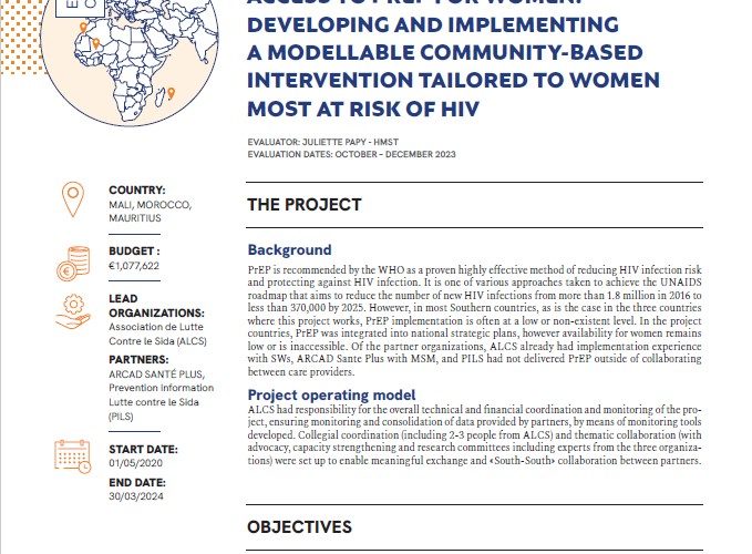 Cover evaluation overview – PrEP for Women: developing and implementing a modellable community-based intervention tailored to women most at risk of HIV