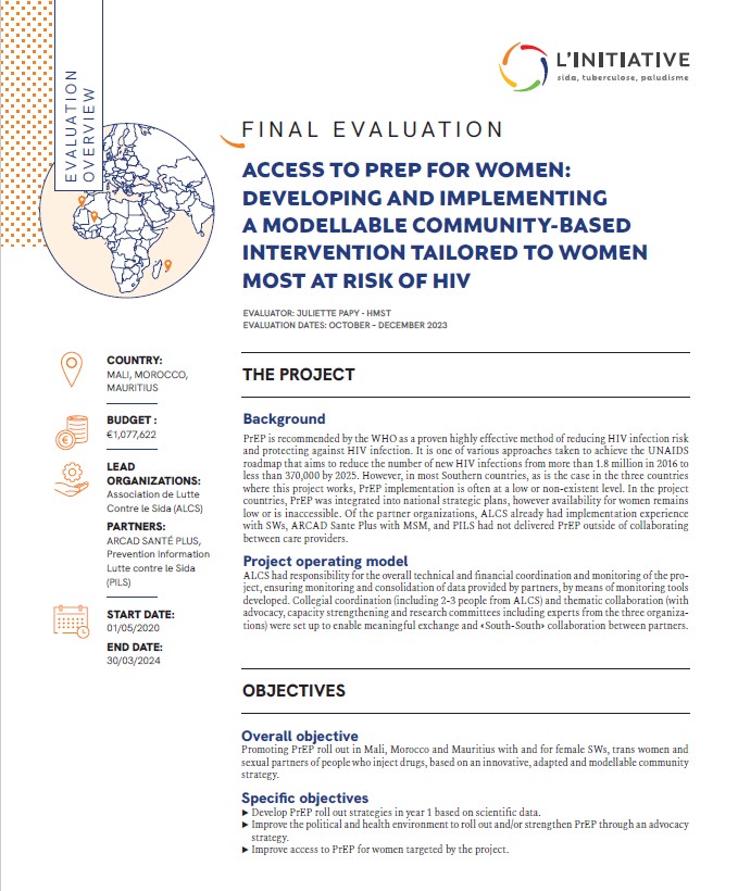 Cover evaluation overview – PrEP for Women: developing and implementing a modellable community-based intervention tailored to women most at risk of HIV