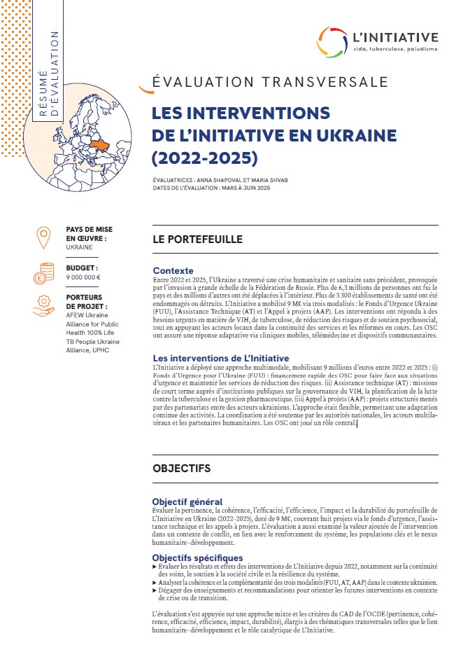 Couverture Résumé D'évaluation Transversale Interventions En Ukraine (2022 2025)