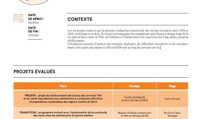 Couverture Résumé D'évaluation Transversale Le Vih à Travers Les âges