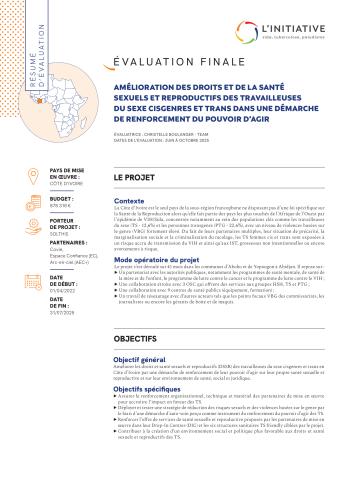 Page de garde française du résumé d'évaluation du projet POUVOIR