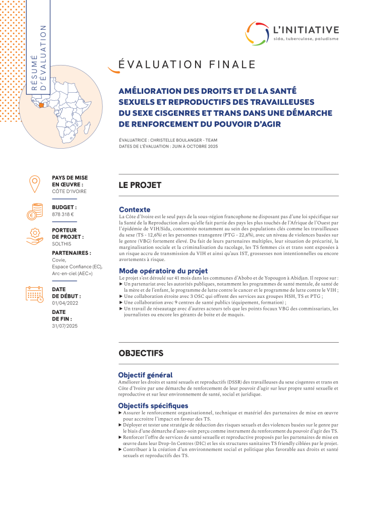 Page de garde française du résumé d'évaluation du projet POUVOIR