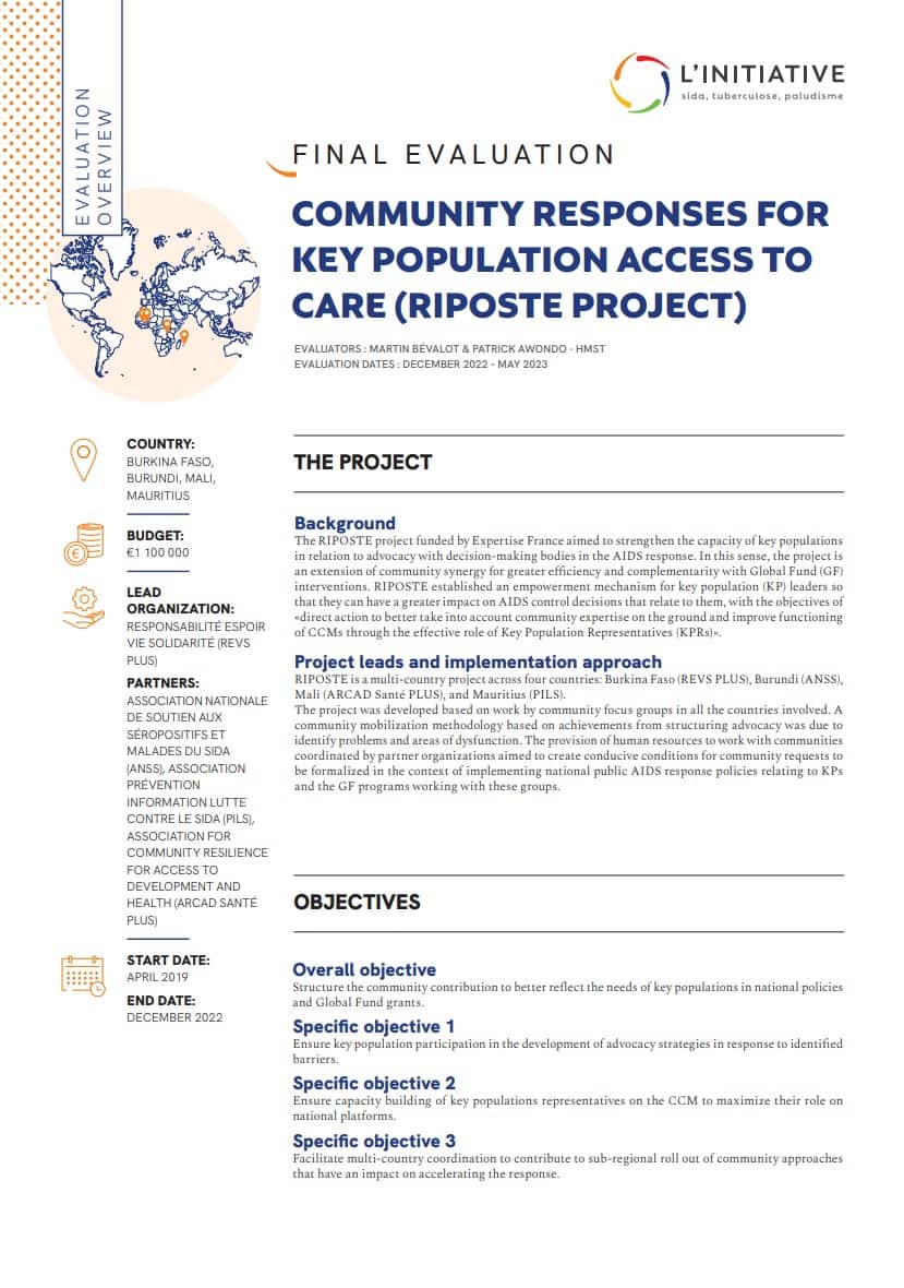 Evaluation overview – community responses for key population access to care