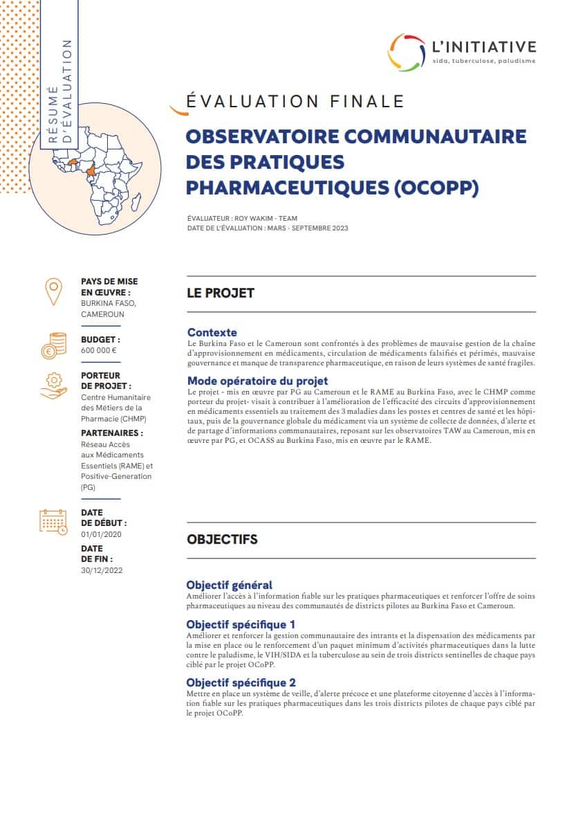 Résumé d'évaluation - Observatoire communautaire des pratiques pharmaceutiques (OCoPP)