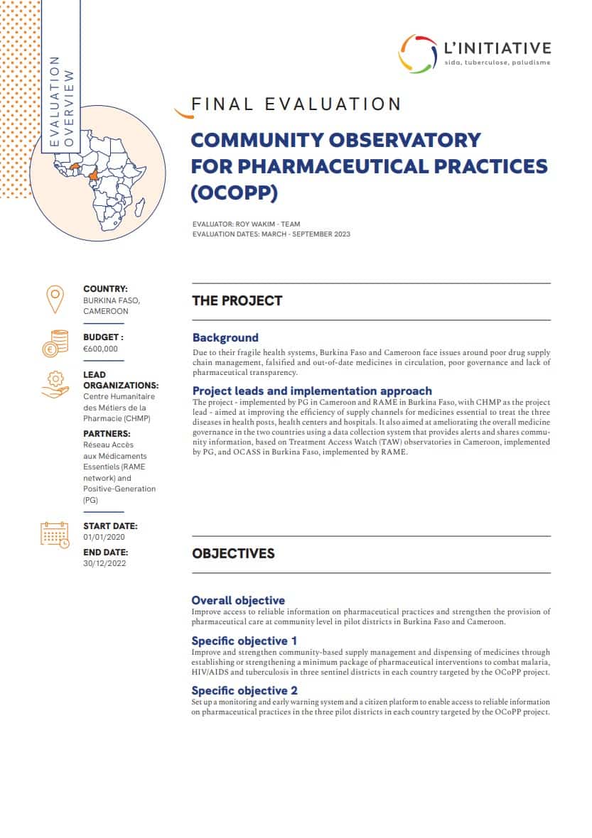 Evaluation overview - Community observatory for pharmaceutical practices (OCoPP)
