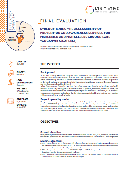Evaluation overview - Reinforcement of access to prevention and sensibilisation services for fishermen and fish sellers on the shores of Lake Tanganyika (ESSENTIEL)