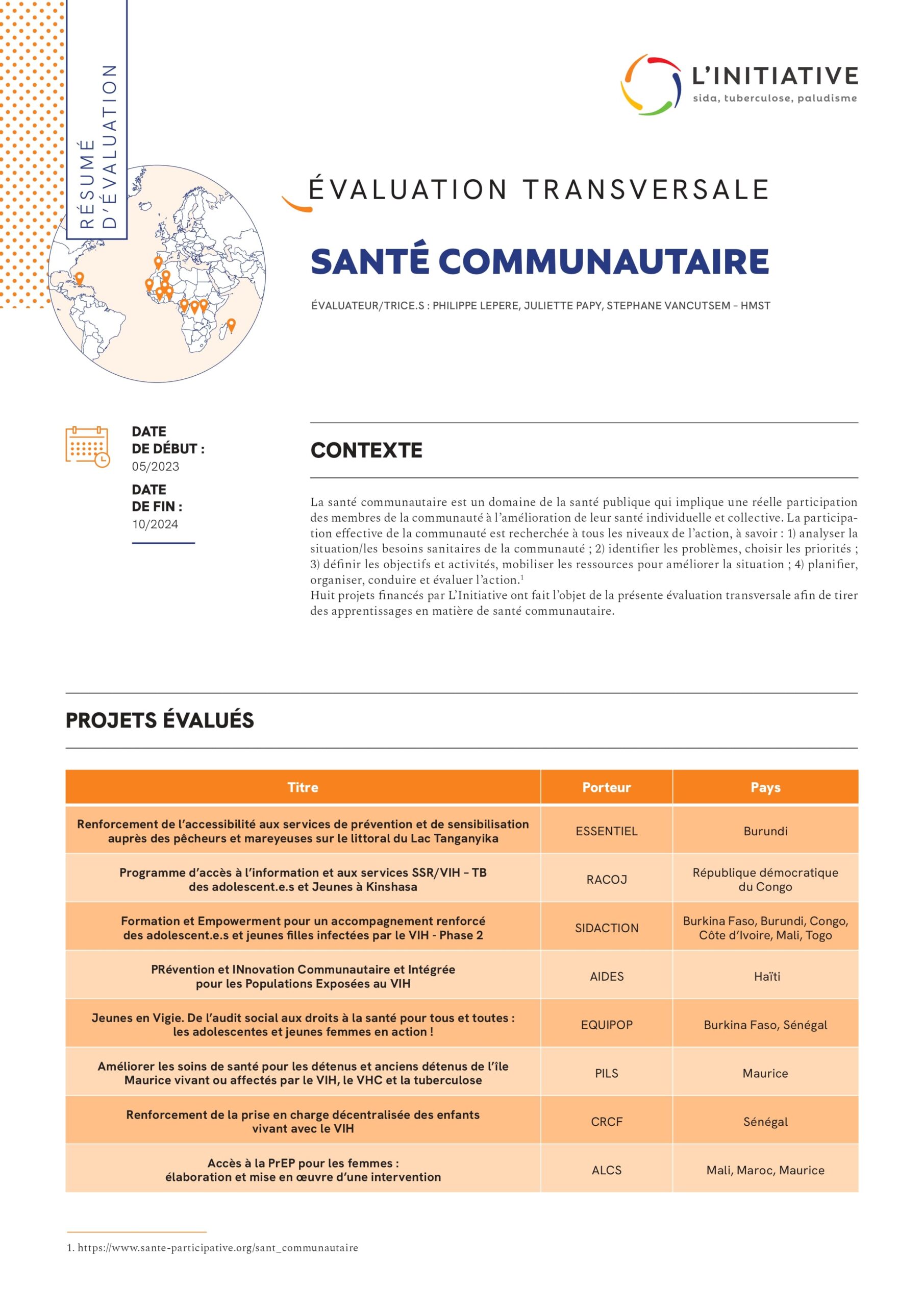 Résumé d’évaluation – Santé communautaire