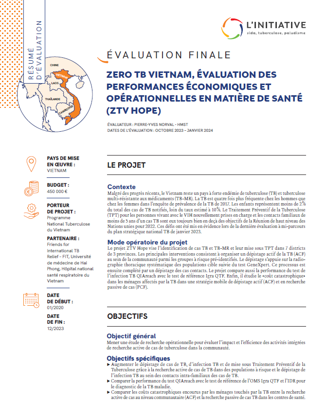 Résumé d'évaluation - ZTV Hope, évaluation des performances économiques et opérationnelles en matière de santé